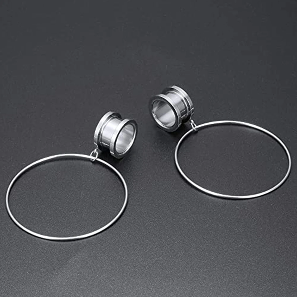 2pcs Steel Screw Ear Gauges Big Round Hollow Double Flesh Ear Expander Stretcher Body Jewelry Crystal CZs Ear Plugs and Tunnels