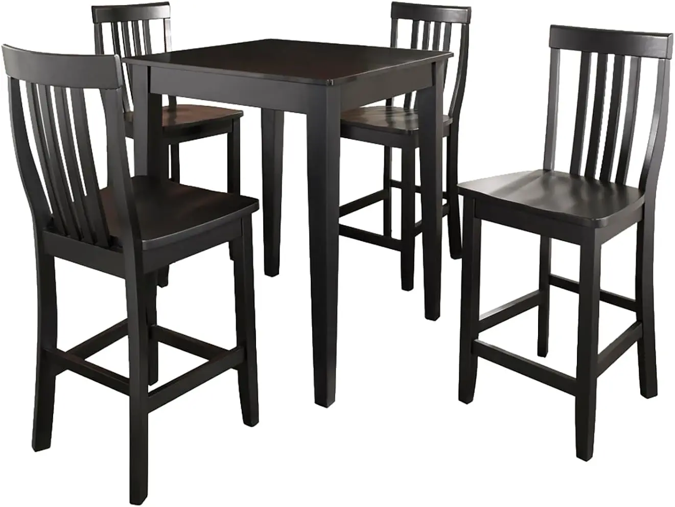 5-Piece Bar Table With 4 School House Counter Height Bar Stools, Black