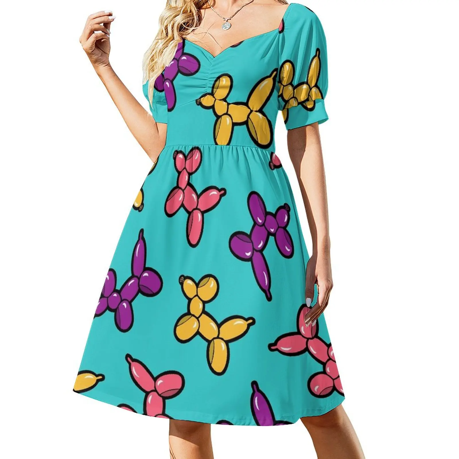 

Balloon Animal Dogs Pattern in Blue Short Sleeved Dress Evening dresses dress women summer summer women's dress 2025