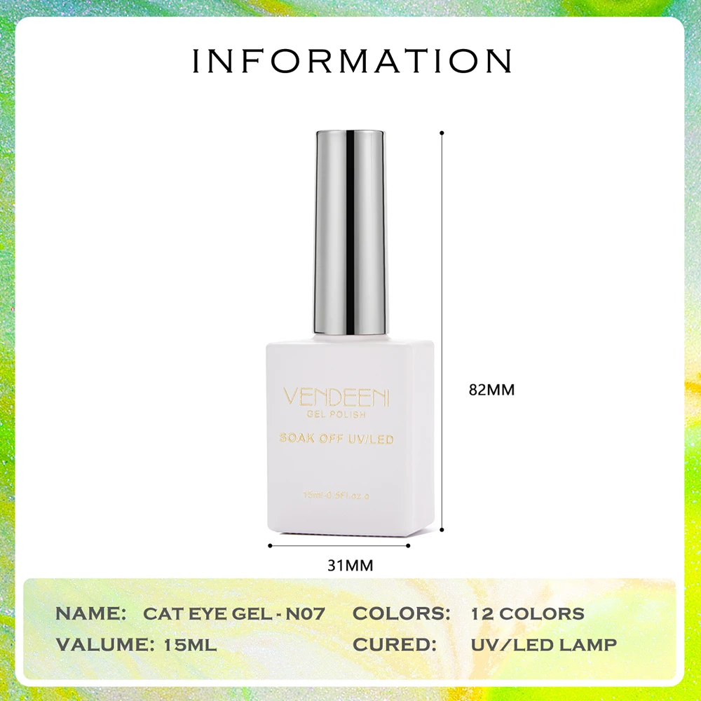 Vendeeni 12 Kolorów/Zestaw Zielony Światło Kryształowy Lakier Żelowy do Paznokci Kocie Oko Błyszczący Szklany Magnetyczny UV Soak Off Lakier Żelowy z Ekspozycją