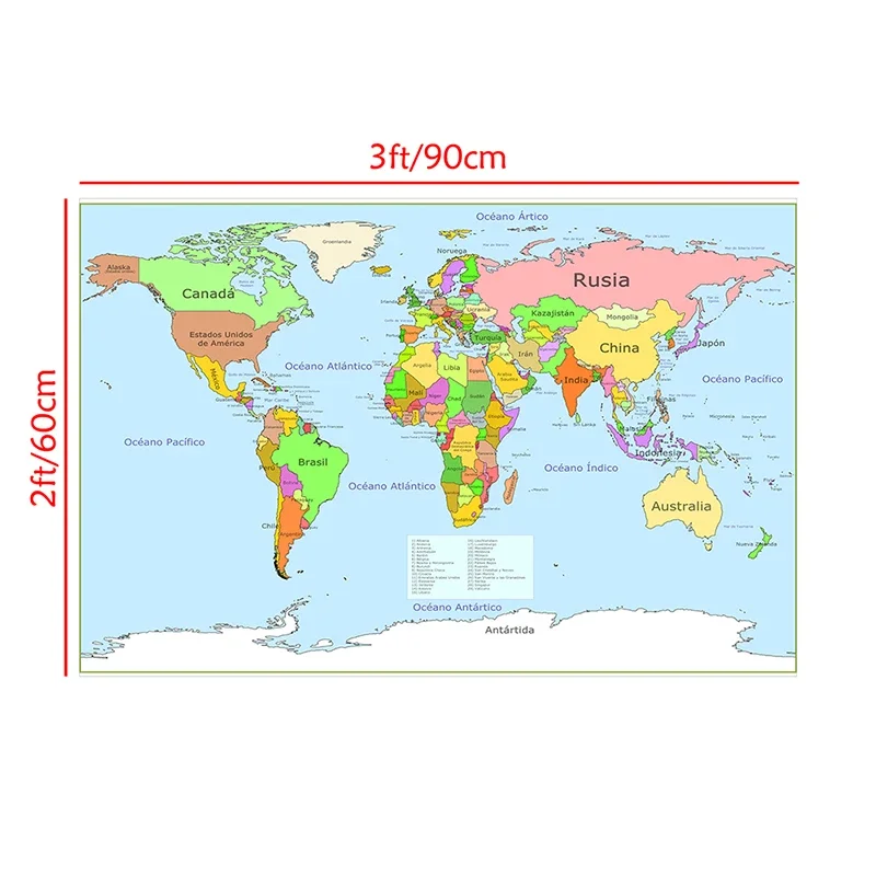 90*60cm Spanish The World Map Canvas Painting Wall Art Picture Living Room Home Decoration Children Study Supplies