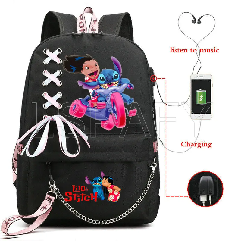 Lilo And Stitch Multifunction USB Charge School Bags Students Boys Girls Rucksack Laptop Backpack for Teenagers Travel Bags