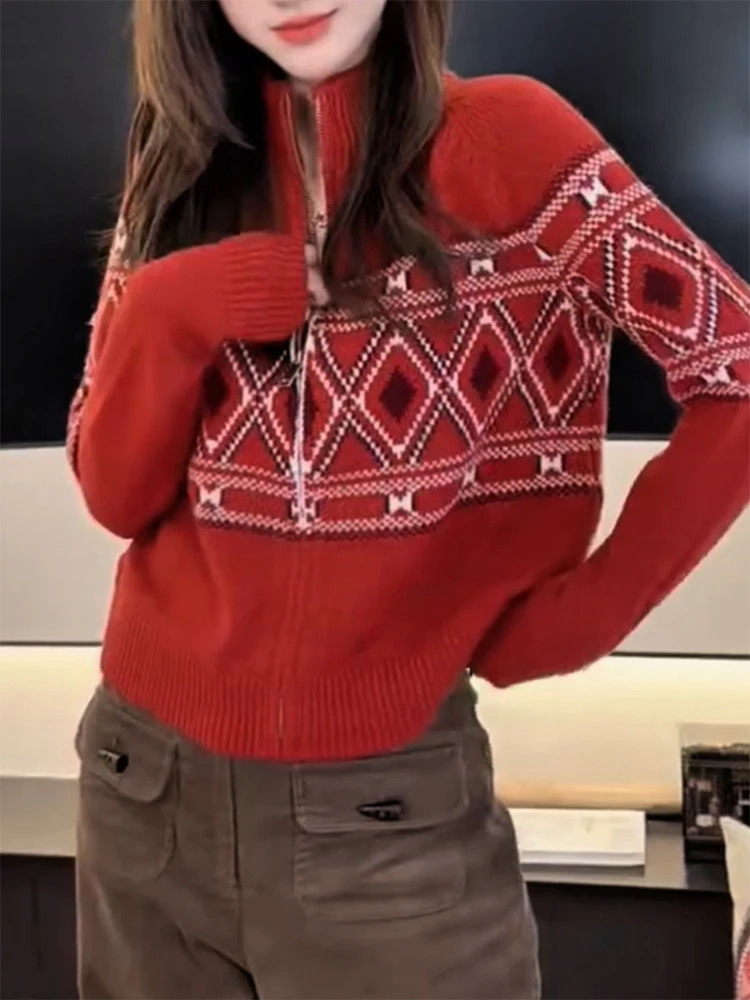 

Корейский вязаный кардиган на молнии, теплый, с длинными рукавами, высоким воротником, стандартного кроя, осенне-зимняя новинка, большие размеры