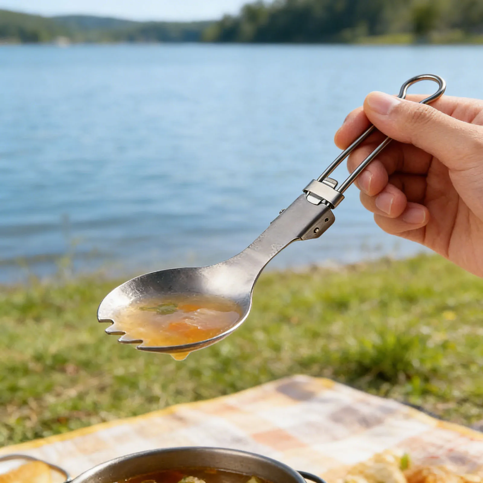 Titanium Foldable Cutlery Set Ultralight Pure Titanium Spork Set High Temperature Resistant for Camping Hiking Picnic Travel view 4