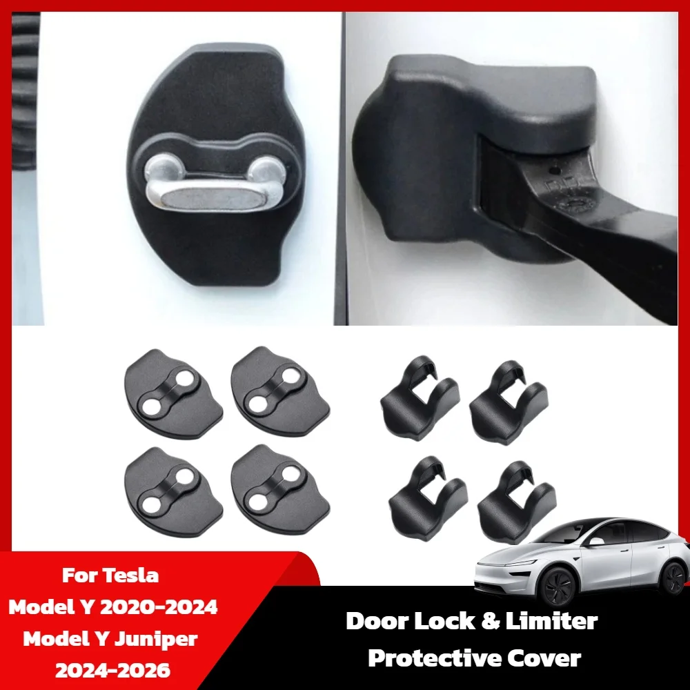 For Tesla Model Y Juniper 2020-2026 ABS Car Door Lock Buckle & Limiter Protective Cover Anti-Rust Interior Accessories Auto Part