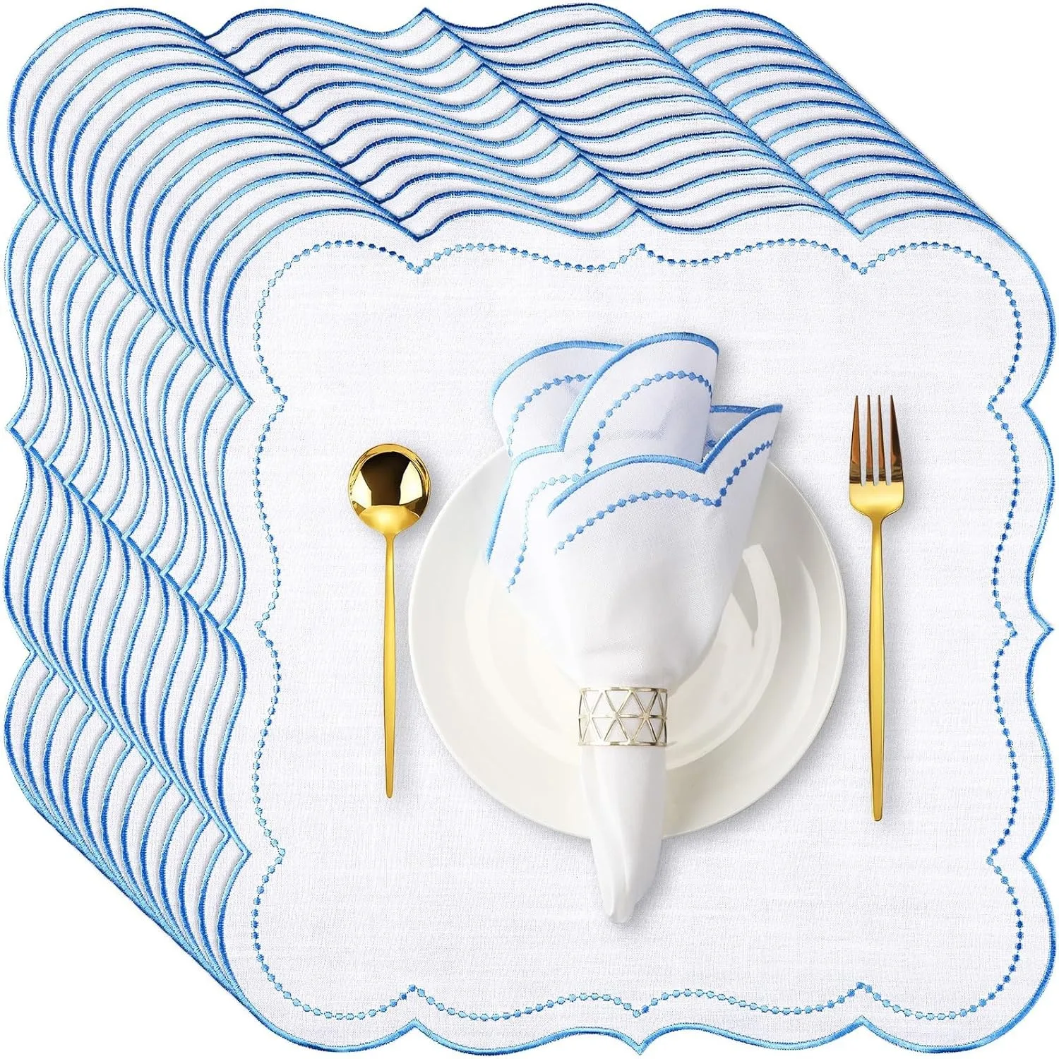 

Light Luxury Square Embroidered Tablemat Napkins Hotel Western Restaurant Wave Mouth Cloth Party Napkins Insulation Mat