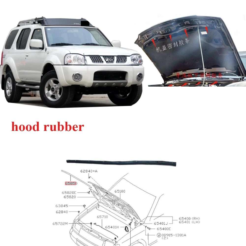 1 o 2 Piezas de Sello de Goma para Capó Nissan D22, Tira de Goma para Carrocería Paladin, Goma para Navara R006 65810-2S400 0509