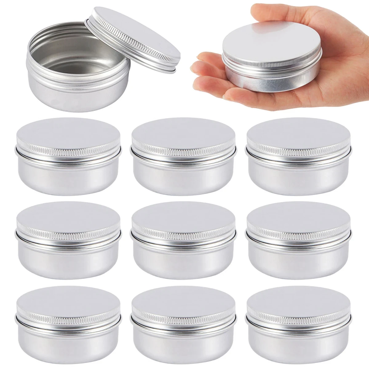 10Pcs 50g 100g Empty Tins Cans Aluminum Jars Refillable Empty Metal Pot Mini Portable Container Travel Sample Pot