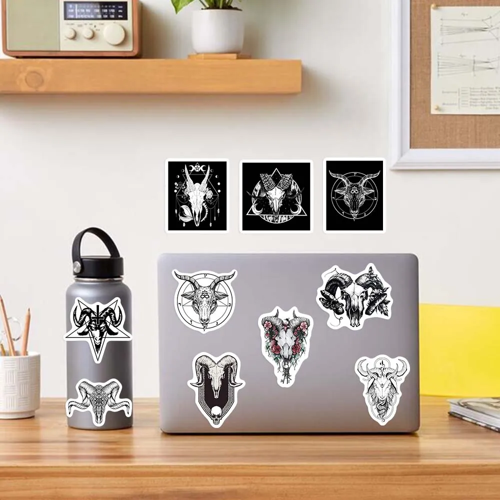 Demon Goat Head Dark Aesthetic Sticker Black White Tattoo DIY Toy Decorative Decal for Phone Luggage Laptop Scrapbook Waterproof