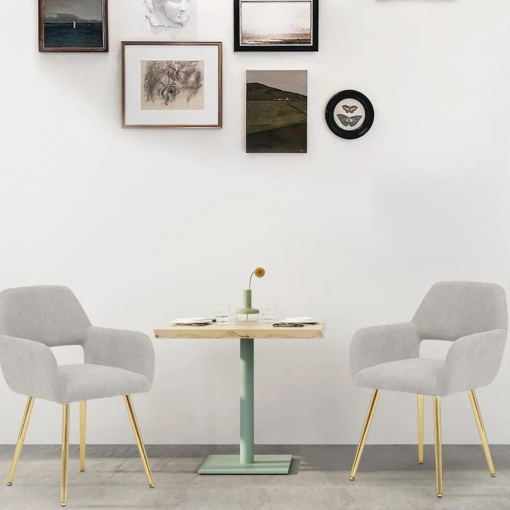 كراسي تناول الطعام من القماش من MoNiBloom بأرجل ذهبية، مجموعة كراسي غرفة المعيشة الحديثة منجدة مكونة من قطعتين مع كرسي مجوف من الجانب الخلفي