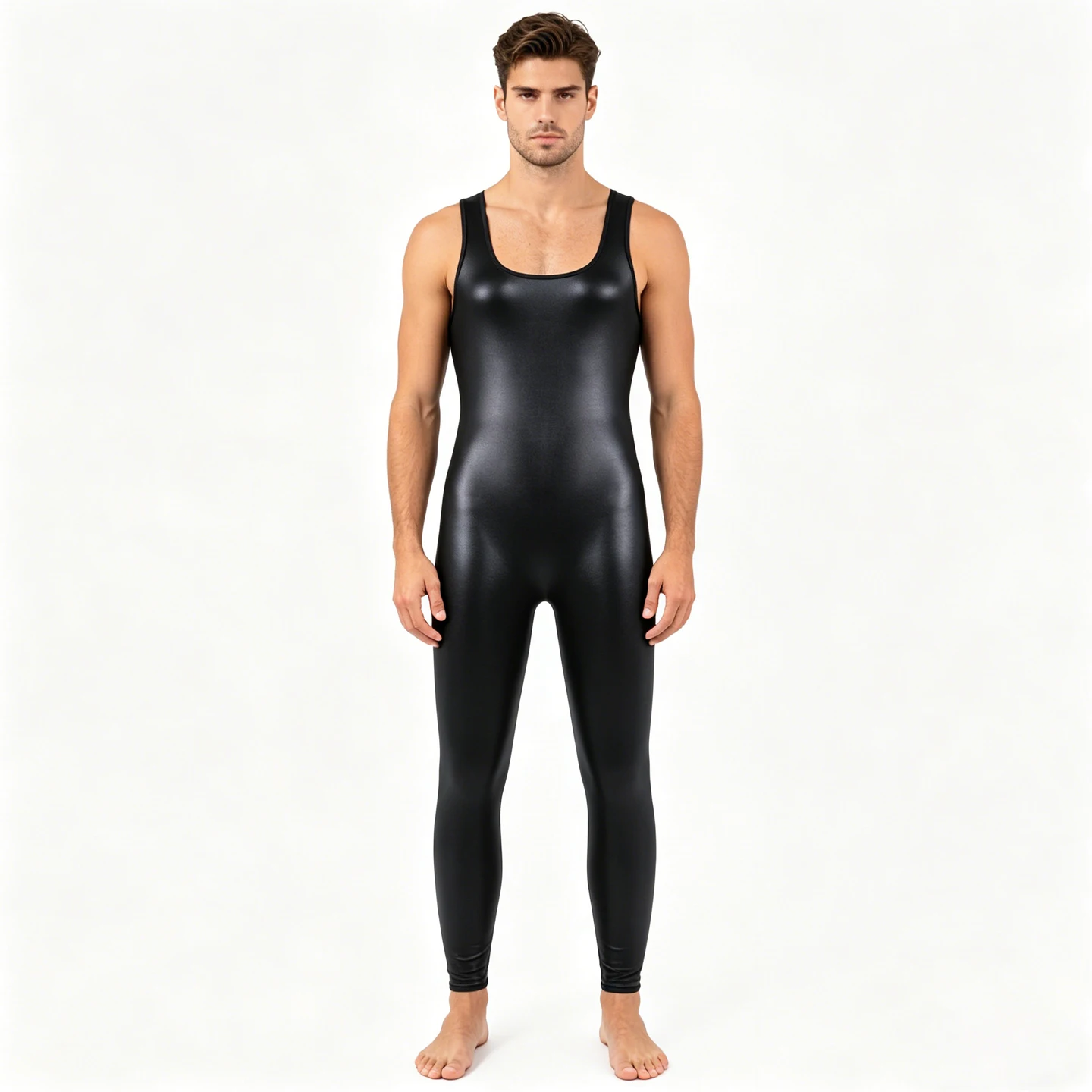 

Мужской комбинезон из искусственной кожи, сексуальный корректирующий боди без рукавов, утягивающий корсет для талии, обтягивающие леггинсы, боди-рубашка, корректирующее белье