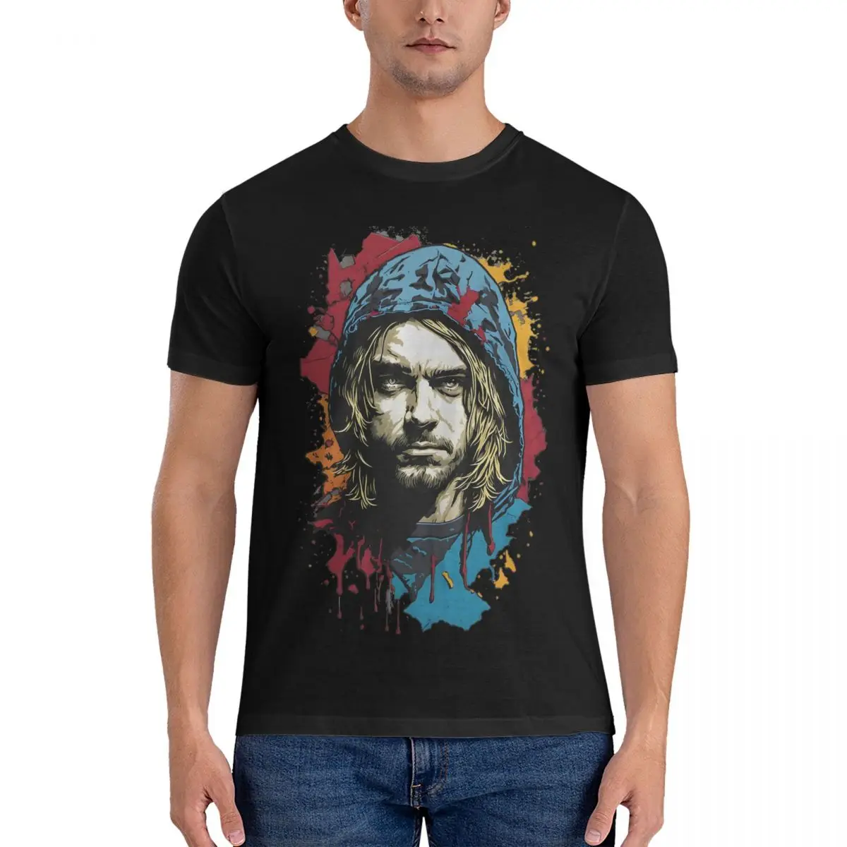 Awesome Image T-Shirt Men Round Neck Pure Cotton T Shirt K-Kurt Singer Cobain Short Sleeve Tee Shirt Summer Tops