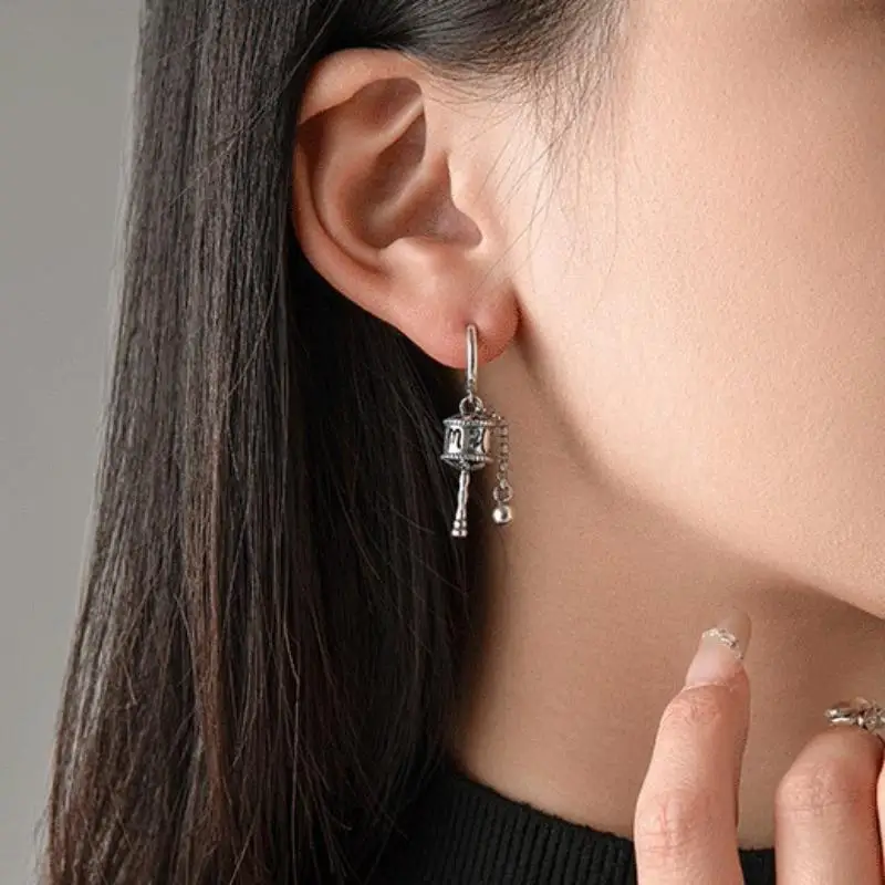Retro Prayer Wheel Earrings Six-Word Mantra Dangle Earrings For Women Spiritual Chakras Jewelry Good Luck Gift