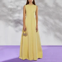 Vestido de noche elegante personalizado, cristal, cuello redondo, sin mangas, línea A, vestidos de invitados de boda para mujer, vestido de fiesta Formal hasta el suelo