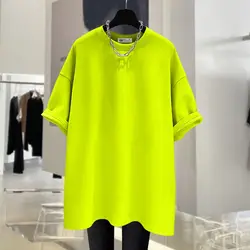 Lady Solid Color Simple Top Tees Summer Loose Crew Neck Short Sleeve Pure Cotton T-shirt Women  Basics Casual Pullover