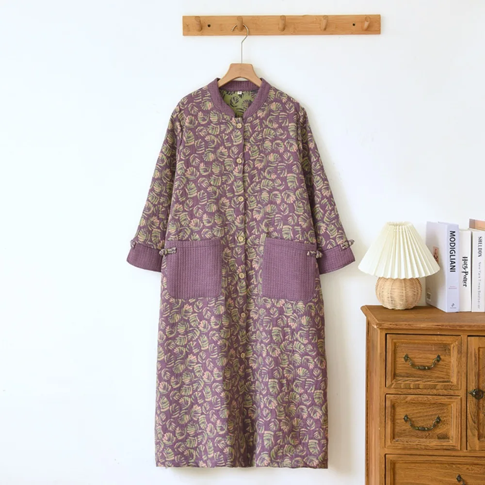 Retro Floral Nightgowns for Woman Sleepwear Cotton One Piece Pajamas Dress Spring Autumn Long Sleeve Night Wears for Females