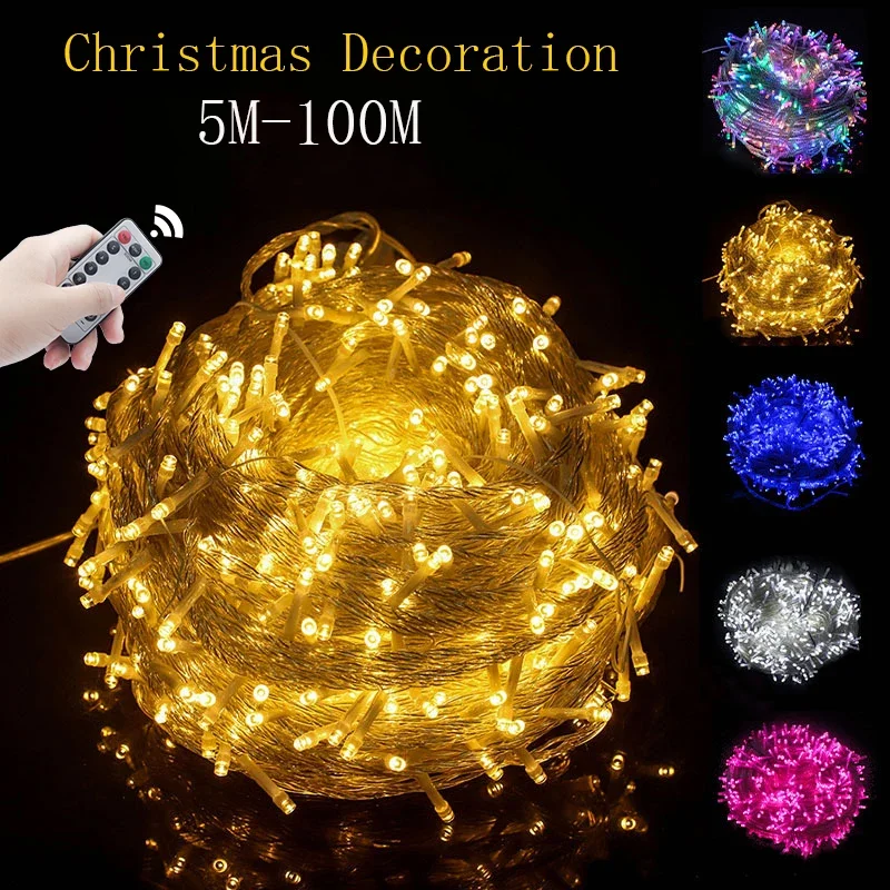 Holiday Led christmas lights outdoor 10M-100M led Fairy String lights decoration for party Street wedding Garland 2024 New Year