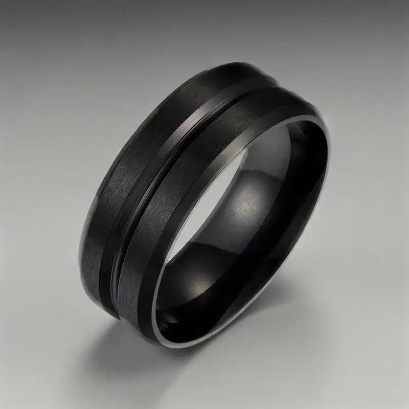 خاتم زفاف رجالي أساسي أسود نقي 8 مللي متر من الفولاذ المقاوم للصدأ غير لامع الأخدود خاتم مصقول ، خاتم زفاف هدايا عيد الحب #1
