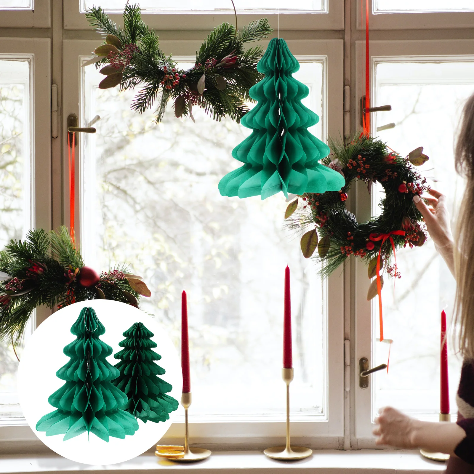 

2Pcs Honeycomb Hanging Christmas Tree Ornaments Paper Pendant Party Decorations Xmas Holiday Favors Honeycomb Hanging Decoration