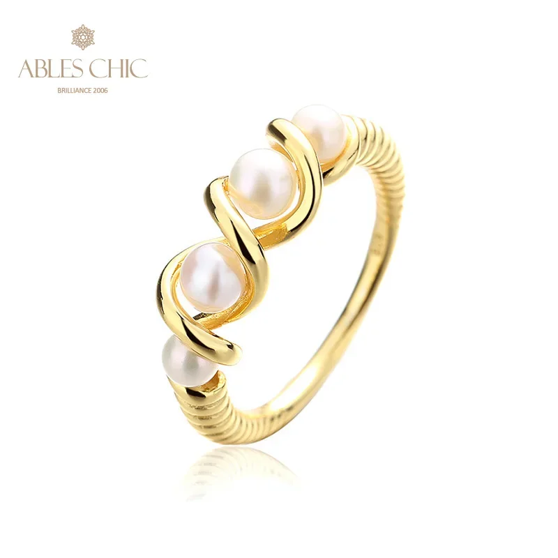 

AC 5A Freshwater Pearl 3.5-4mm Accent Twist Wire Solid 925 Silver Ring RN1001