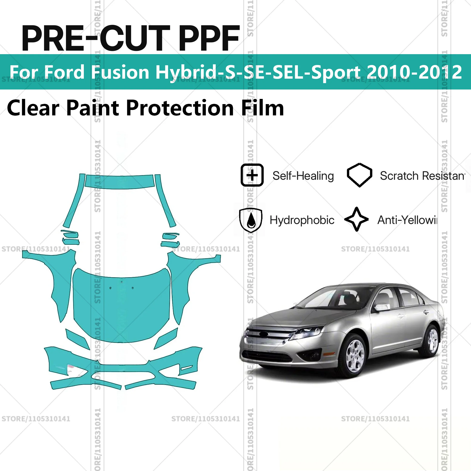 

Предварительно нарезанная прозрачная защитная пленка PPF для автомобиля, комплект для передней части автомобиля Ford Fusion Hybrid-S-SE-SEL-Sport 2010-2012
