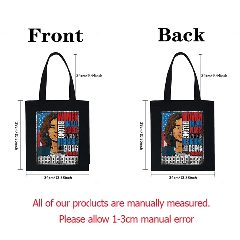 1 pc Kamala Harris President 2024 pattern Tote Bag Canvas Shoulder Bag For Travel Daily Commute Women's Reusable Shopping Bag