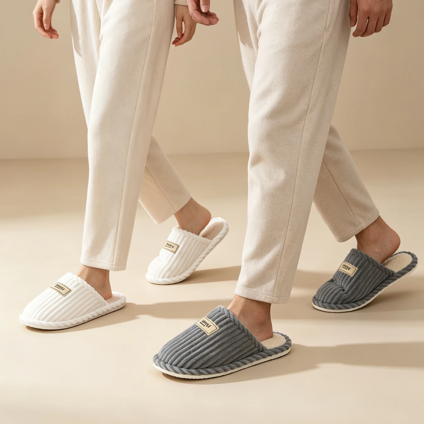 Men's Plush Loafer Slippers Winter Warm Cozy Non-Slip Indoor Home Floor Shoes Thick Soft Sole Unisex Couple House Slippers