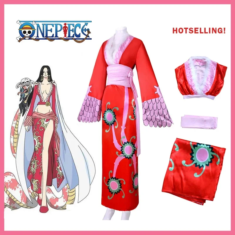 Disfraz de Cosplay japonés BBoa Hancockk para mujer, vestido de Kimono rojo imperio Sexy, ropa de Anime, Disfraces de Halloween, actuación de fiesta