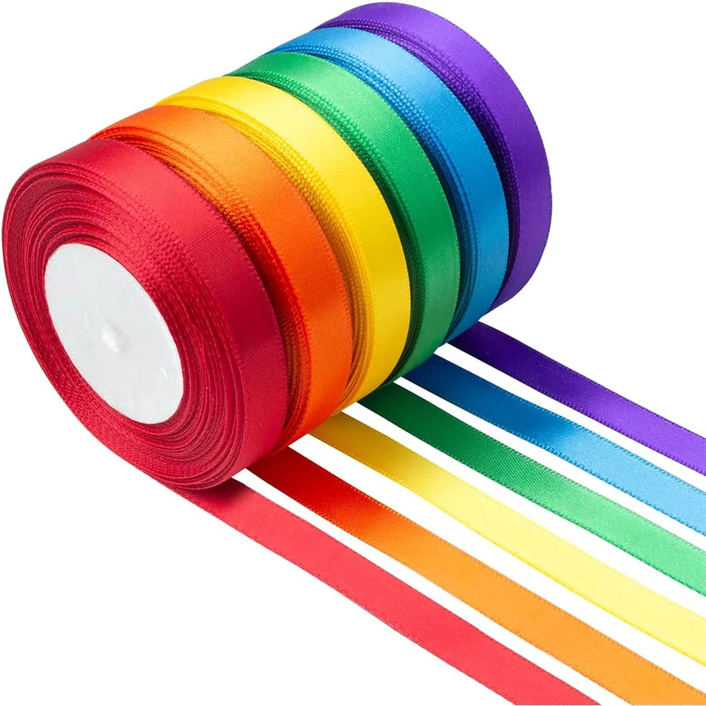 6 Rollen 150 Yards 3/8 Zoll sortiertes einfarbiges Satinband für Hochzeitseinladungen, Blumensträuße, Geburtstagsfeiern, DIY-Geschenkverpackungen – Detail 5