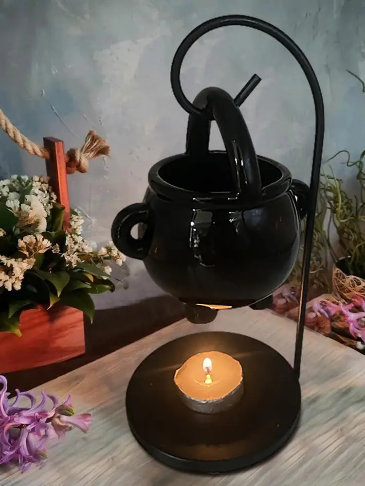 2025 Halloween Wax Melter Cauldron Witch Cauldron To Warm Melt Wax Black Oil Incense Aroma Diffuser Home Decor Spirit