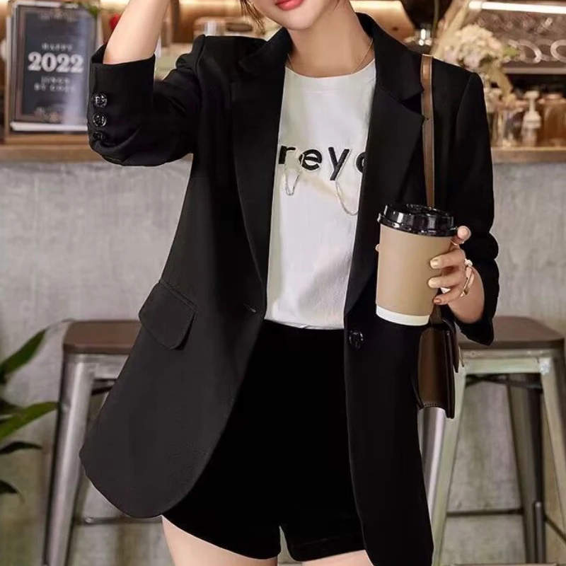 Blazers Women Autumn New Solid British Style Fashion Loose Casual Slit Temperament Single Button Chic Female All-match Ulzzang