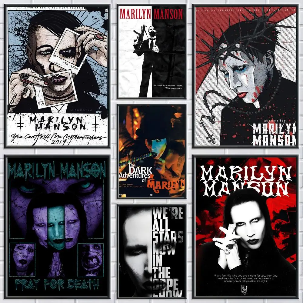 Singer M-Marilyn Manson Painting Calligraphy Frameless Canvas Poster Wall Art Perfect For Hallway Home Decoration Holiday Gifts