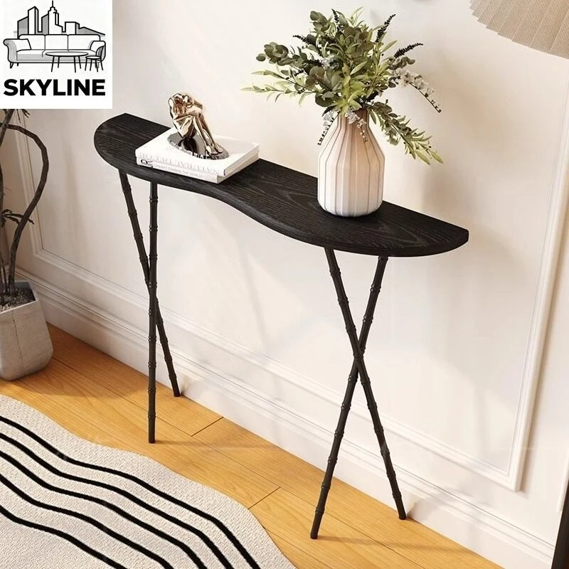 

Стол для прихожей из массива дерева, очень узкий, пристенный, с узким основанием, для узких коридоров.