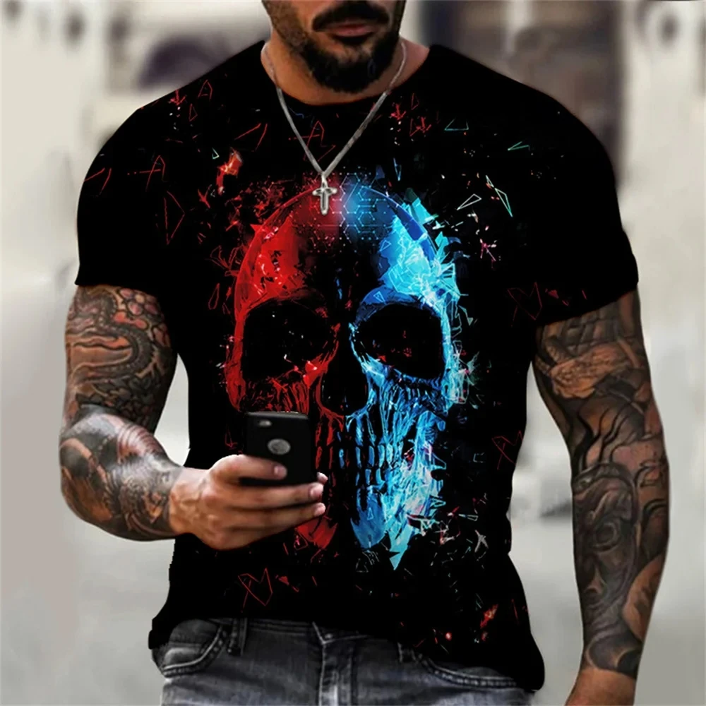 Summer Street Pop Retro Skull PrinMen's T-shirt O-Neck Hip Hop Top Horror Hot Selling Casual Harajuku Super Large Tees