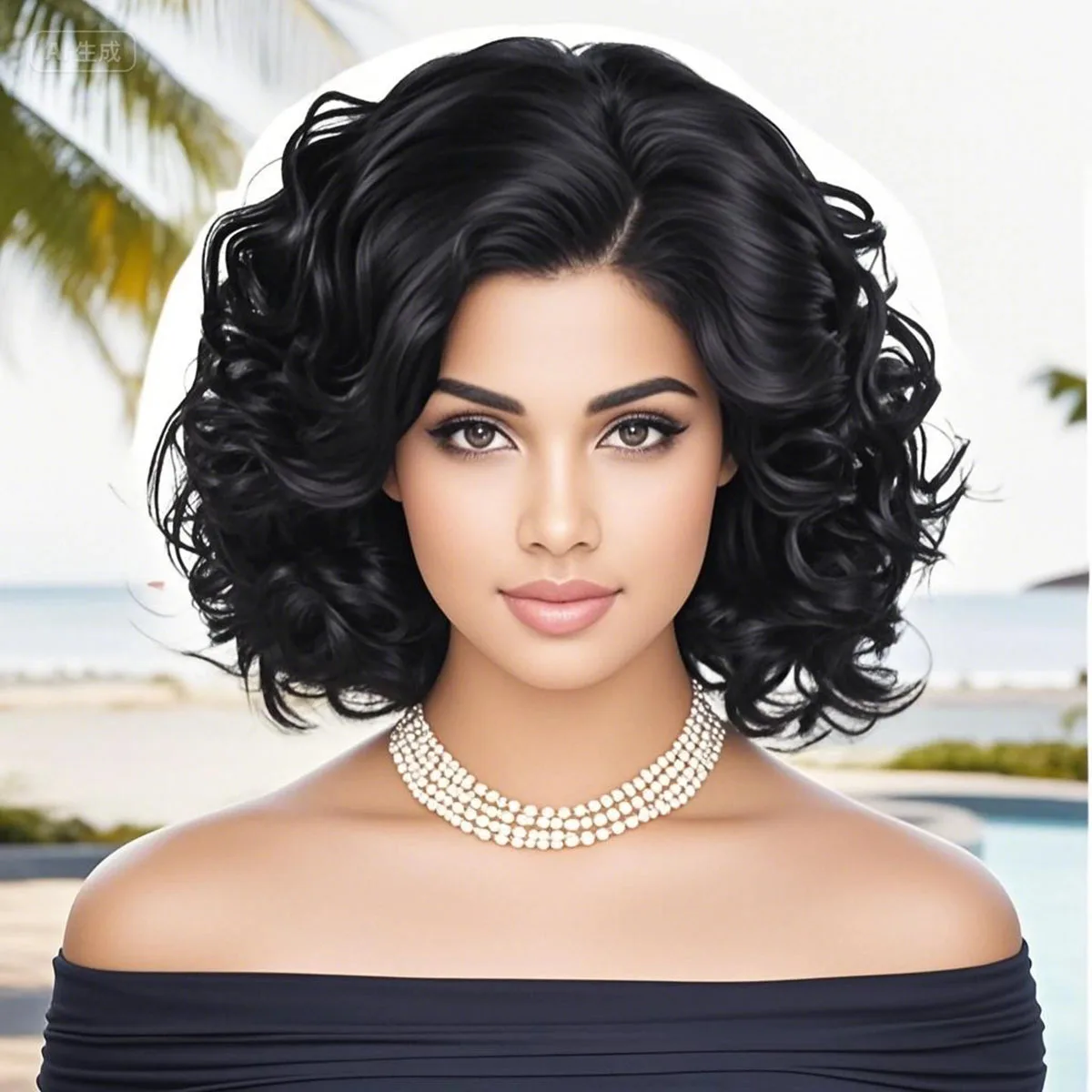Synthetic Short Black Curly Wigs for Women Ladies Luxury Fluffy Bob Hairstyle Daily Cosplay Party Mommy Wig with Bangs Natural