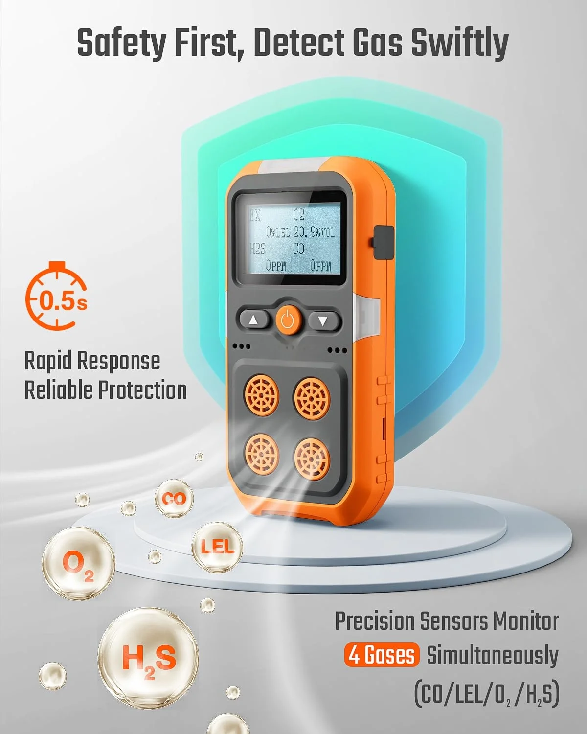 Aikesi Gas Detector 4 Gas Monitor for H2S CO LEL and O2 with Vibration Visual and Audible Alarms Gas Detector