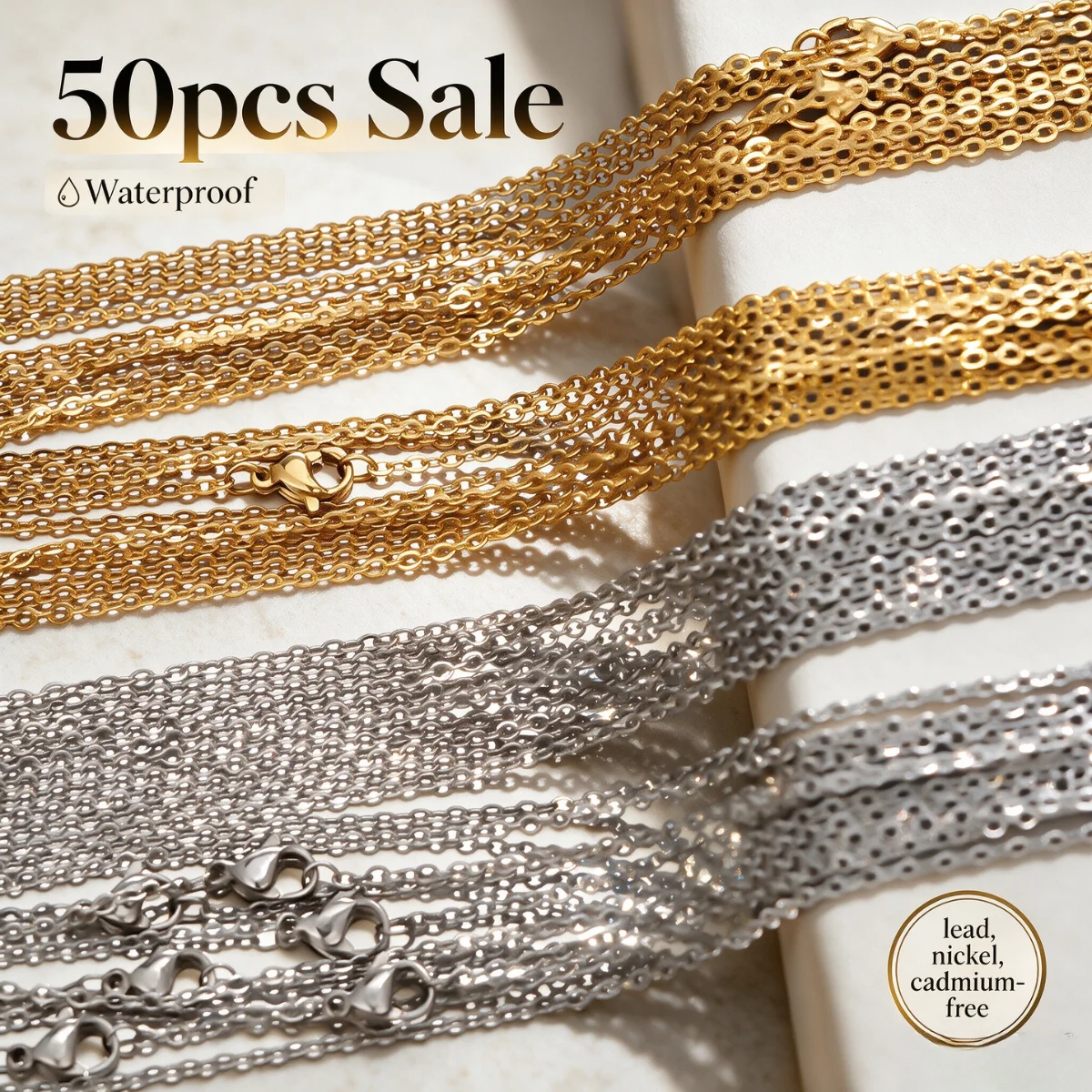 LUXUKISSKIDS Stainless Steel O-chain Chain Necklace 50pcs Bulk Sale 18K Gold PVD Plated Accessories Basic Collier for DIY Making