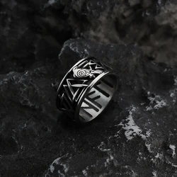 European and American jewelry men's stainless steel ring Viking text crow retro stainless steel personality ring