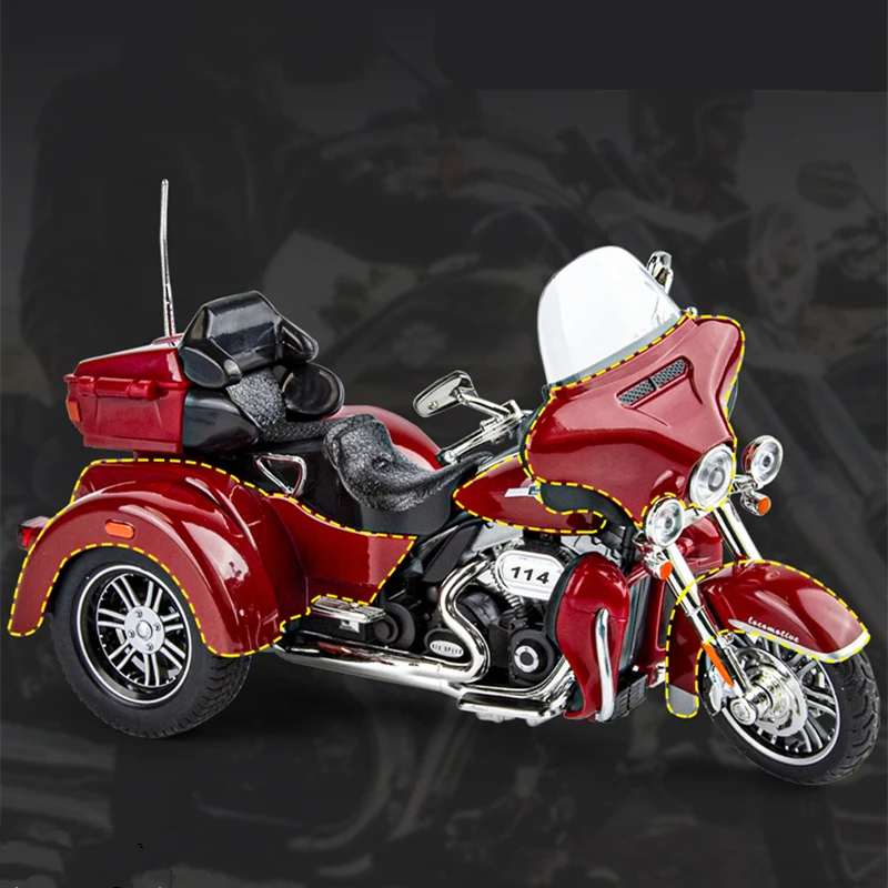 1:9 CVO Tri Glide Alloy Three wheel Cruise Travel Motorcycle Model Diecast Street Leisure Motorcycle Model Sound Light Kids Gift