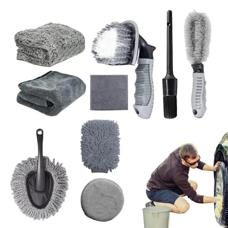 

Car Wheel Tire Brush Set Effective Microfiber auto Wash Brush Cleaning Tool Double-Side Absorbent Clean Glove Washing Tools