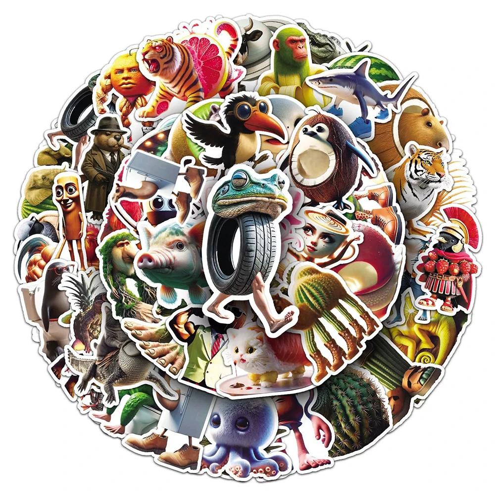 10/30/50 Uds AI Abstract Brainrot pegatinas de animales abstractas divertidas Tung Tung Sahur italiano Brainrot calcomanías DIY álbum de recortes portátil