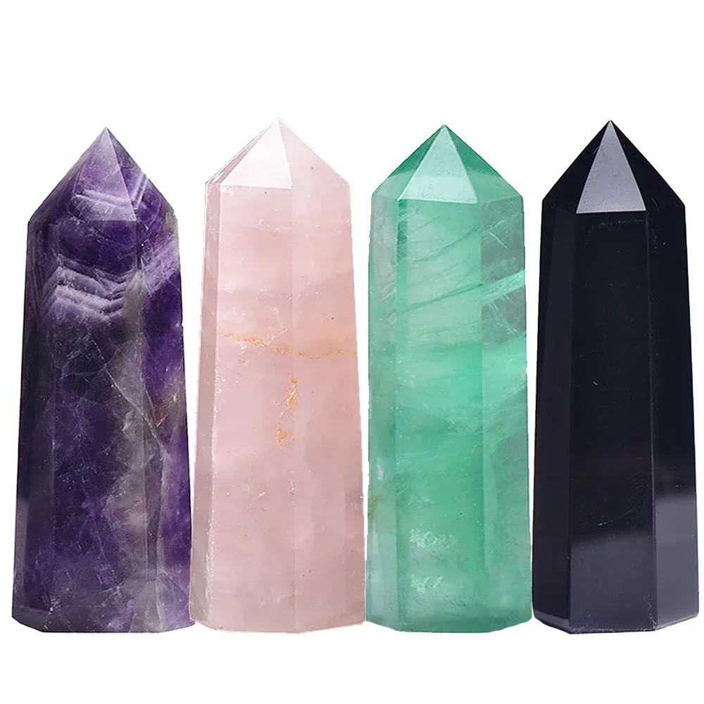 Natural Stones and Crystal Single Point Wand Reiki Healing Rose Quartz Amethyst Tower Mineral Polished Stone Crafts Home Decor