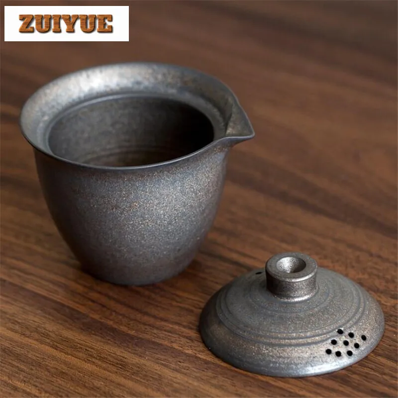 180ML Iron Gilding Hand-Held Pot Old Rock Mud Iron Glaze Kung Fu Tea Set Handmade Coarse Pottery Teapot Tea Bowl Ceramic Gaiwan