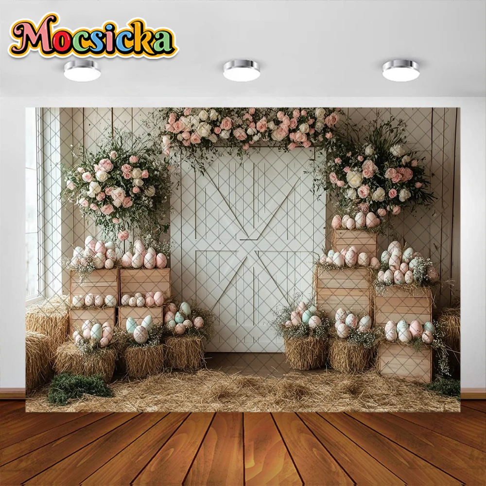 Spring Photography Background Easter Eggs Flower Basket Decoration Supplies Newborn Birthday Portrait Photo Backdrop Studio Prop