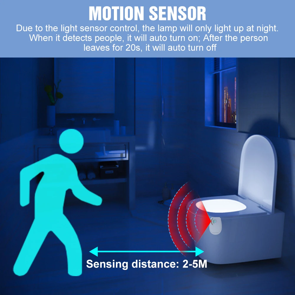 10 sztuk oświetlenie do toalety czujnik ruchu PIR lampki nocne wodoodporne 7 kolorów WC łazienka atmosfera podświetlenie lampa zasilane bateriami AAA