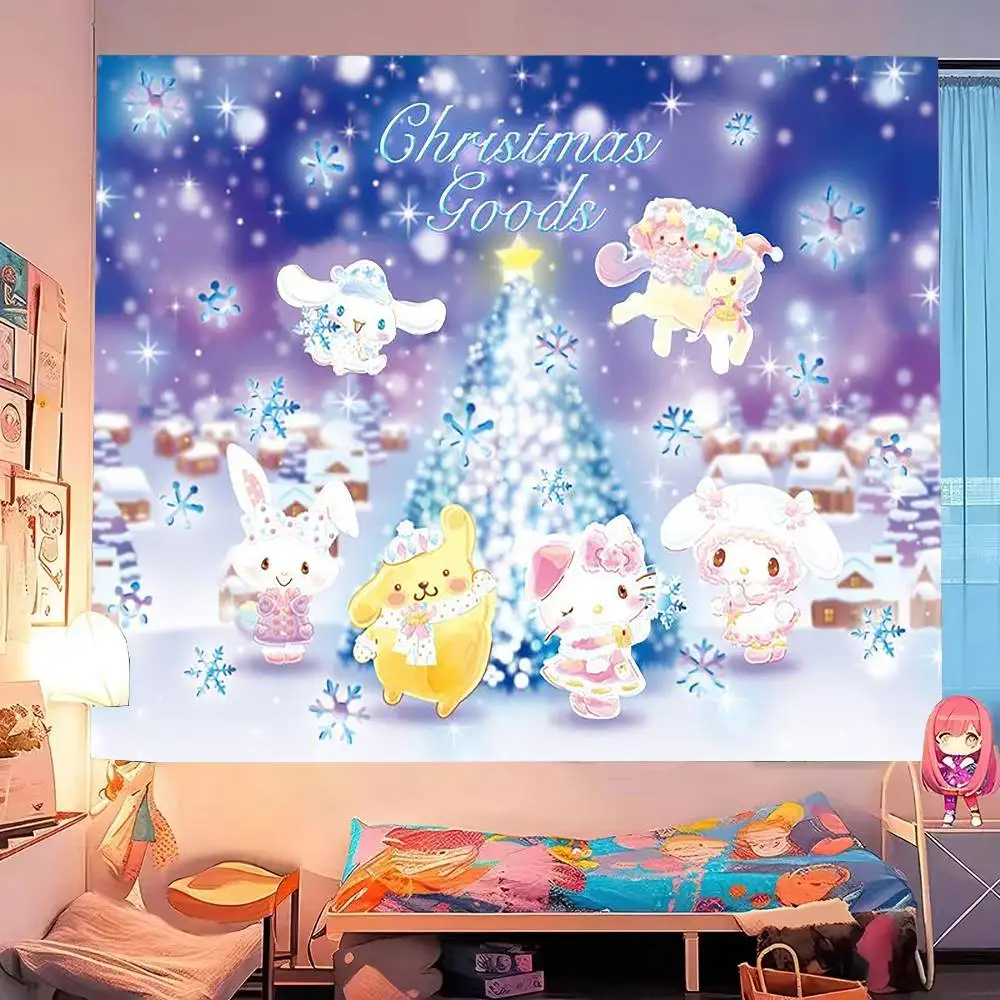سانريو كارتون لطيف H-Hello Kitty K-Kuromi C-Cinnamoroll نسيج الديكور غرفة نوم عنبر خلفية القماش عطلة المنزل