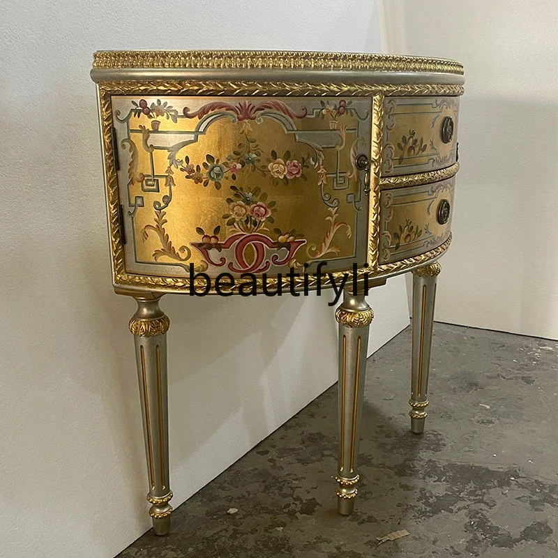 

A16 French spot luxury hand-painted gold foil door American hall entrance cabinet European solid wood birch furniture