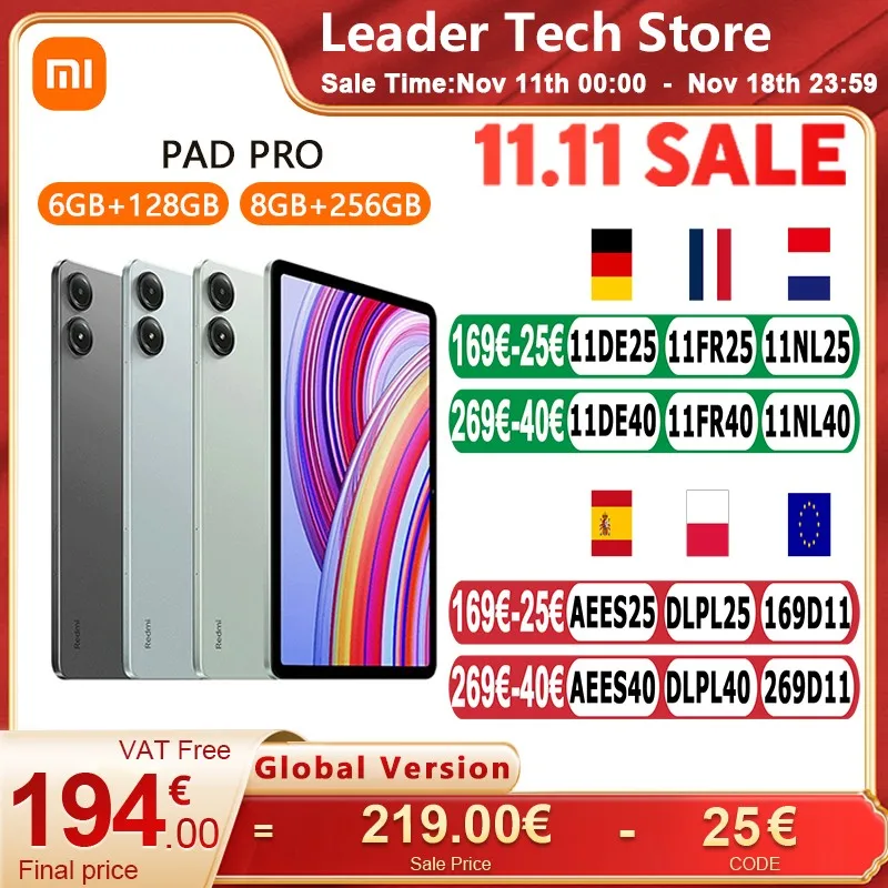 Xiaomi Tablet Redmi Pad Pro 12.1“ 2.5K 120Hz 2560x1600 Snapdragon 7s Gen 2 10000mAh Battery Hyper OS Dolby Atmos Tablet