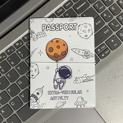 Cartoon Cute Astronaut Passport Cover PVC Case for Passports Travel Wallet Card Holder Passport Holder with Bungee Cord