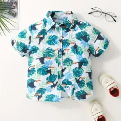 Children Clothes Blouse Cartoon Pattern Cute Shirt Boy's Short Sleeve Casual Stylish Front Button Comfortable Summer Tops